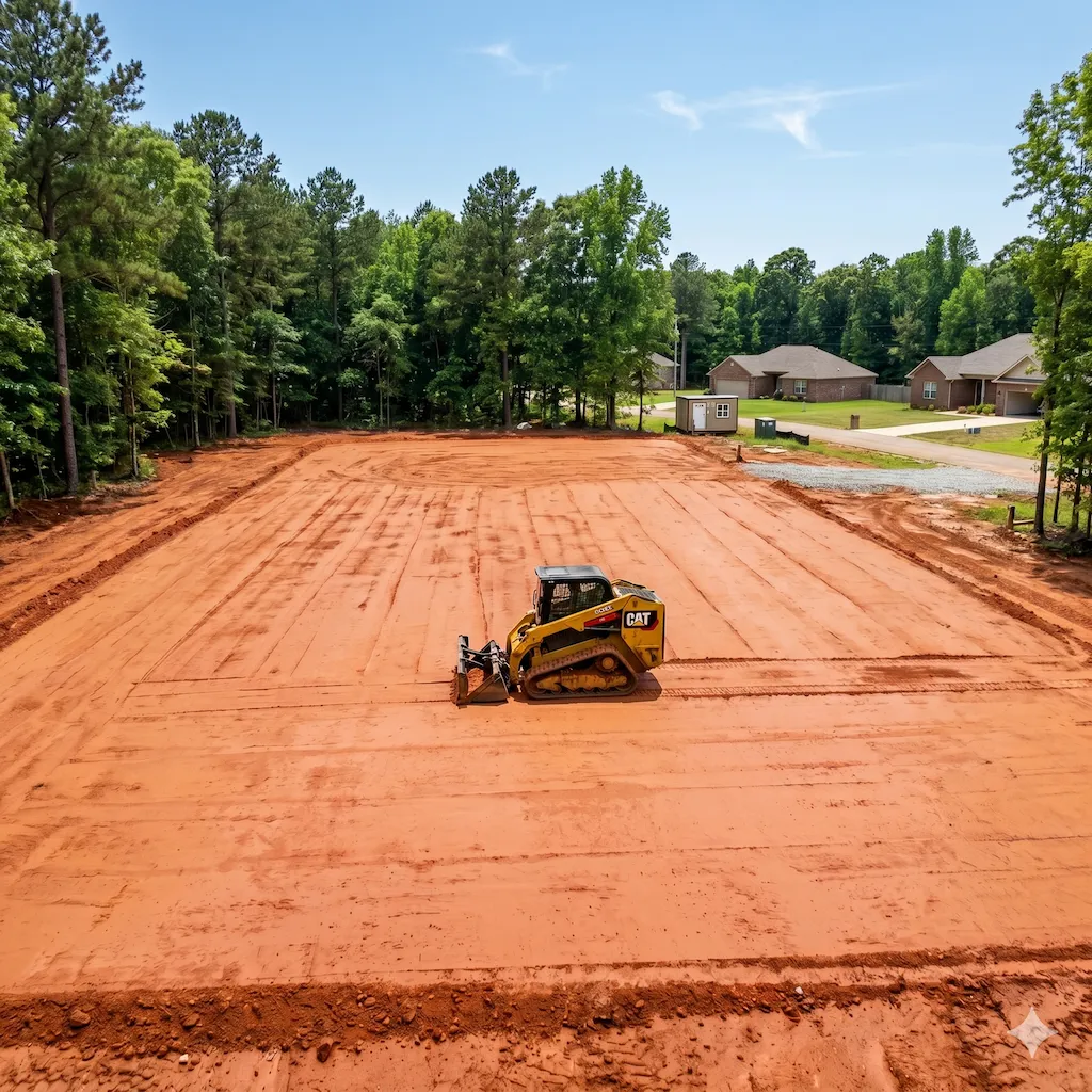 Skid steer finish grading level residential lot in Central Arkansas